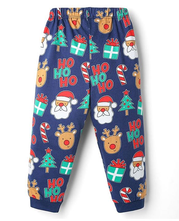 Babyhug Cotton Knit Full Sleeve Co-Ord Night Suit with Christmas Print - Navy Blue