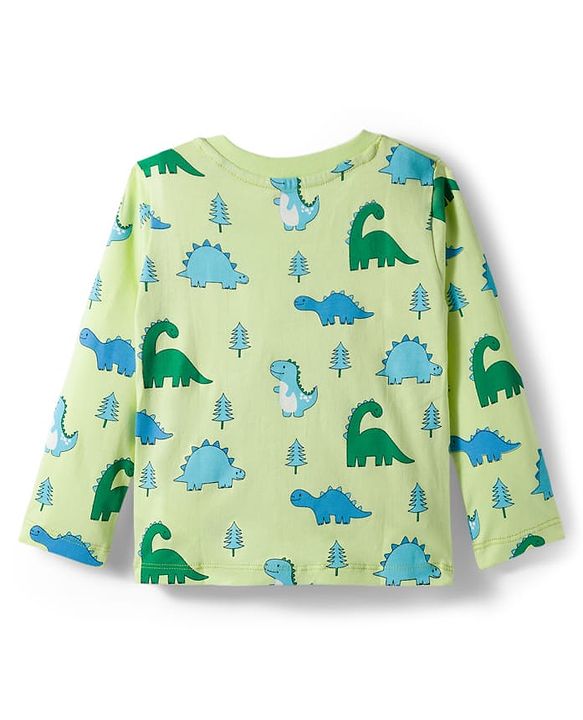Babyhug Cotton Knit Full Sleeves Co-ords Night Suit With Dino Print - Green