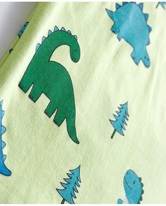 Babyhug Cotton Knit Full Sleeves Co-ords Night Suit With Dino Print - Green