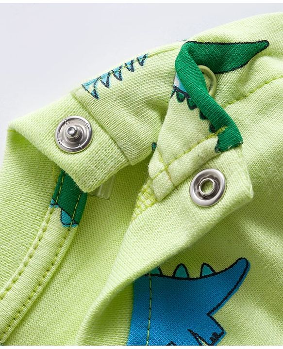 Babyhug Cotton Knit Full Sleeves Co-ords Night Suit With Dino Print - Green