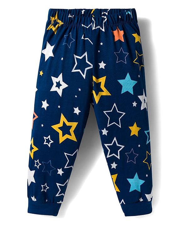 Babyhug Cotton Knit Full Sleeves Co-ords Night Suit With Star Print - Blue