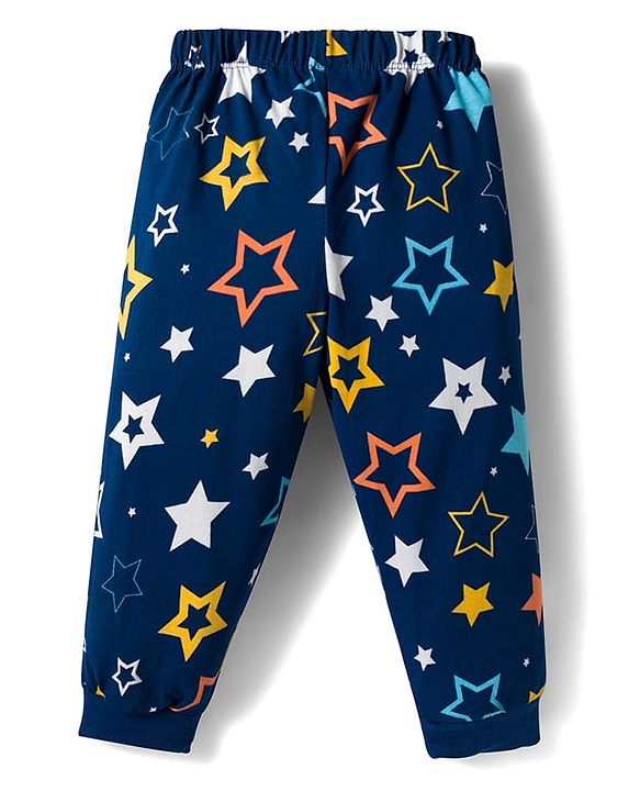 Babyhug Cotton Knit Full Sleeves Co-ords Night Suit With Star Print - Blue
