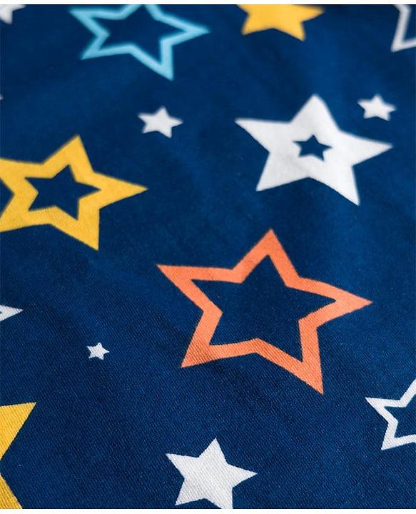 Babyhug Cotton Knit Full Sleeves Co-ords Night Suit With Star Print - Blue