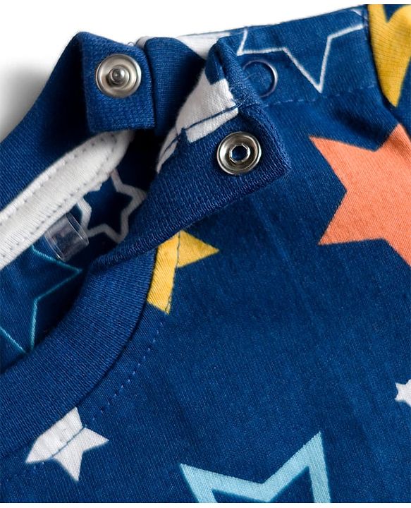 Babyhug Cotton Knit Full Sleeves Co-ords Night Suit With Star Print - Blue