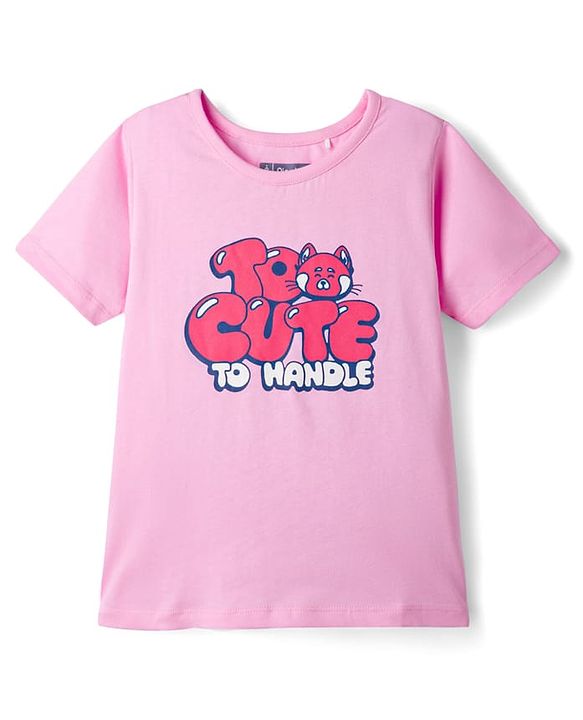 Pine Kids Cotton Knit Half Sleeves Capri Night Suit With Text Print - Pink & Blue