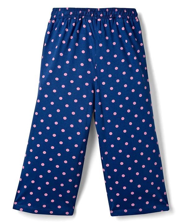 Pine Kids Cotton Knit Half Sleeves Capri Night Suit With Text Print - Pink & Blue