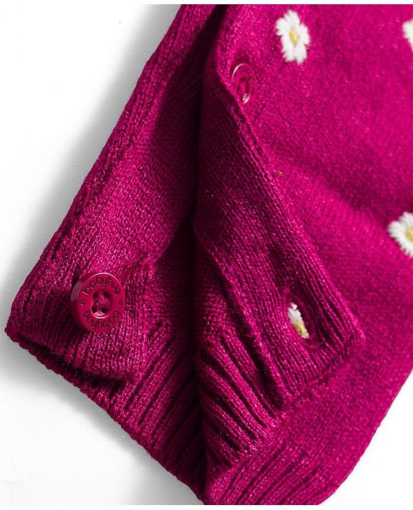 Babyhug Sweater Knit Winter Wear Dungaree Style Romper & Full Sleeves Inner Tee with Floral Embroidery - Maroon