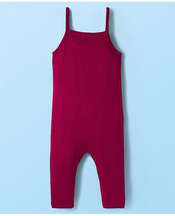 Babyhug Sweater Knit Winter Wear Dungaree Style Romper & Full Sleeves Inner Tee with Floral Embroidery - Maroon