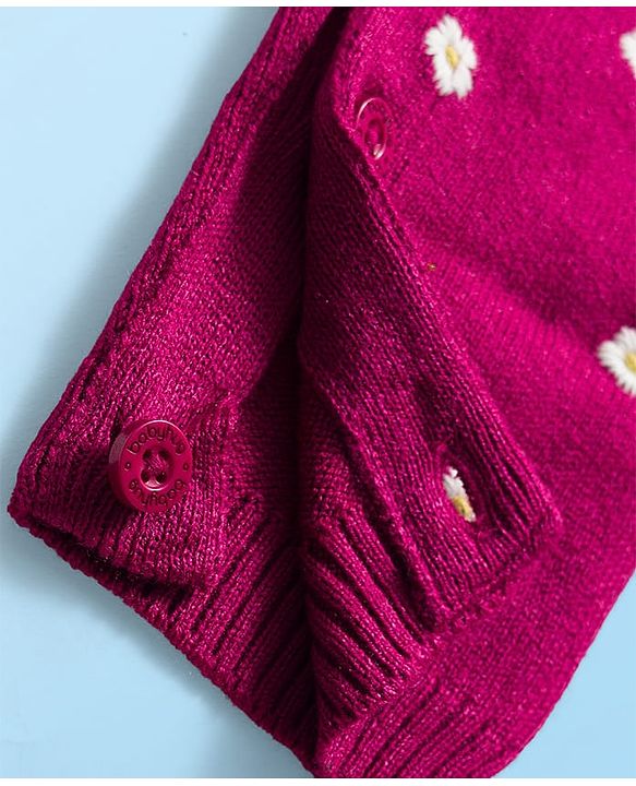 Babyhug Sweater Knit Winter Wear Dungaree Style Romper & Full Sleeves Inner Tee with Floral Embroidery - Maroon