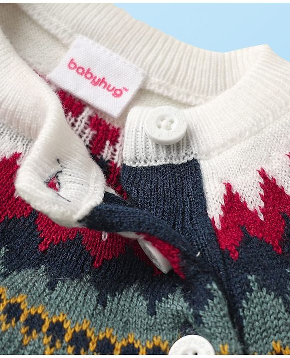 Babyhug Knit Full Raglan Sleeves Pullover Sweater with chevron Design - Navy Blue