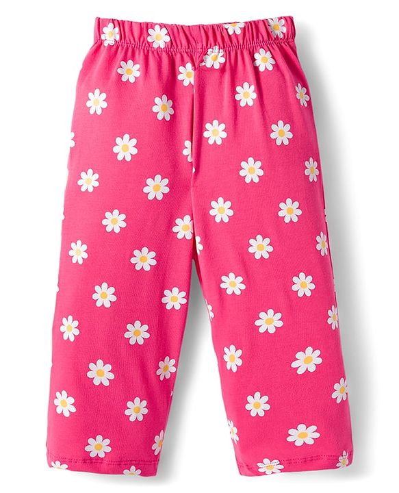 Babyhug Cotton Knit Full Sleeves Night Suit With Floral & Text Print - Pink
