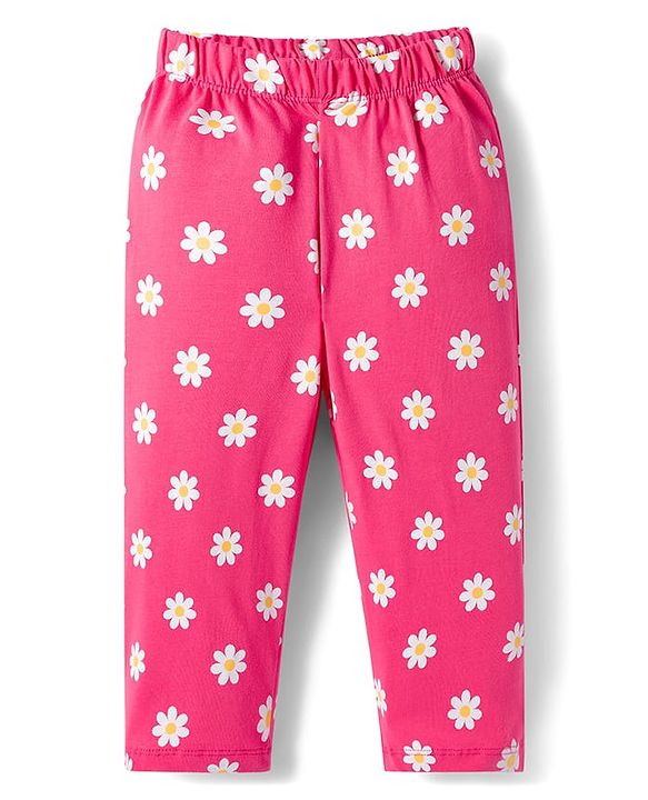 Babyhug Cotton Knit Full Sleeves Night Suit With Floral & Text Print - Pink