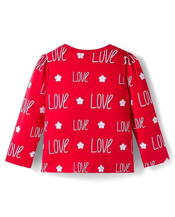 Babyhug Cotton Knit Full Sleeves Co-ords Night Suit With Text Print - Red