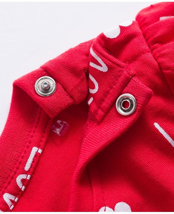 Babyhug Cotton Knit Full Sleeves Co-ords Night Suit With Text Print - Red