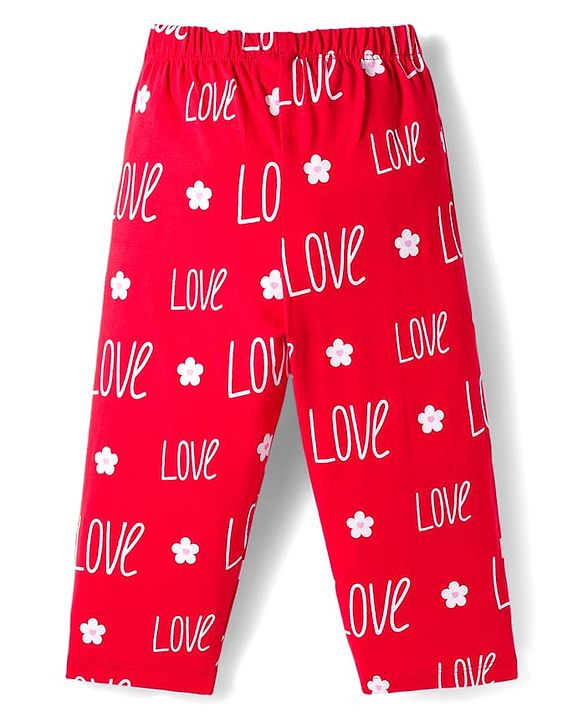 Babyhug Cotton Knit Full Sleeves Co-ords Night Suit With Text Print - Red