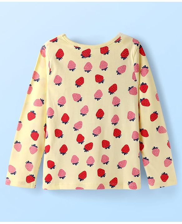 Pine Kids Cotton Knit Full Sleeves Co-ords Night Suit with Strawberry Print - Yellow