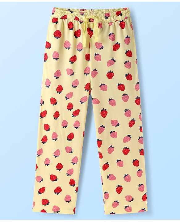 Pine Kids Cotton Knit Full Sleeves Co-ords Night Suit with Strawberry Print - Yellow
