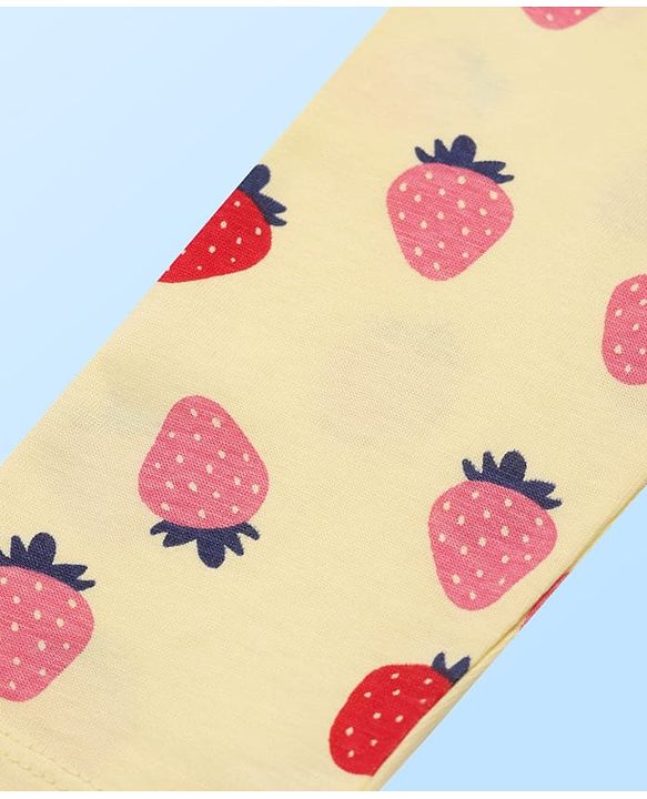 Pine Kids Cotton Knit Full Sleeves Co-ords Night Suit with Strawberry Print - Yellow