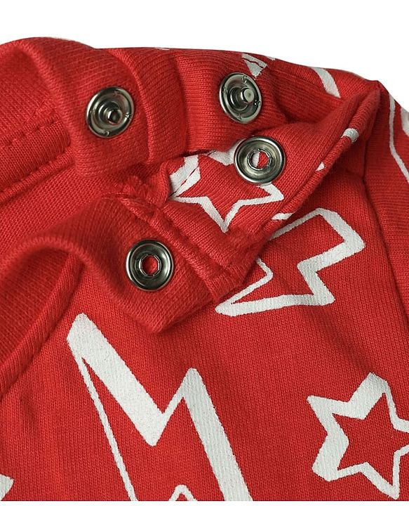 Babyhug Cotton Knit Full Sleeve Co-Ord Night Suit with Thunderbolt Print - Red