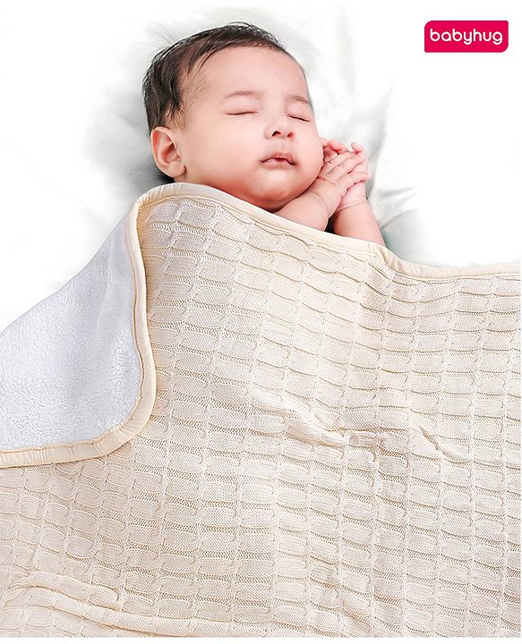 Babyhug Premium Cotton Knitted & Fur All Seasons Blanket - Off White