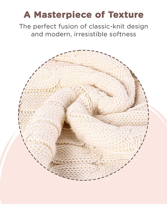 Babyhug Premium Cotton Knitted & Fur All Seasons Blanket - Off White