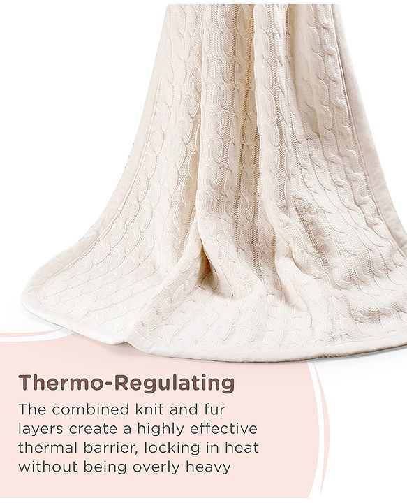 Babyhug Premium Cotton Knitted & Fur All Seasons Blanket - Off White
