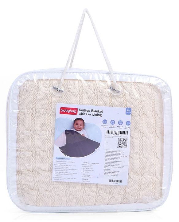 Babyhug Premium Cotton Knitted & Fur All Seasons Blanket - Off White