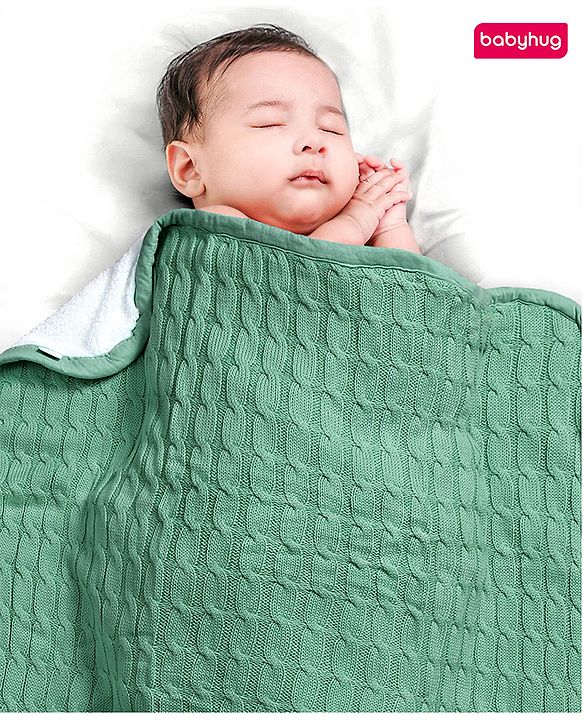 Babyhug Premium Cotton Knitted & Fur All Seasons Blanket - Off White