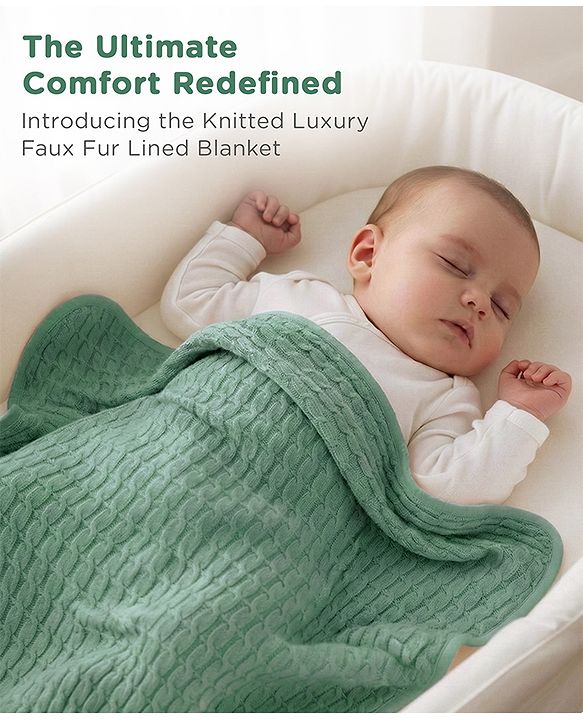 Babyhug Premium Cotton Knitted & Fur All Seasons Blanket - Off White