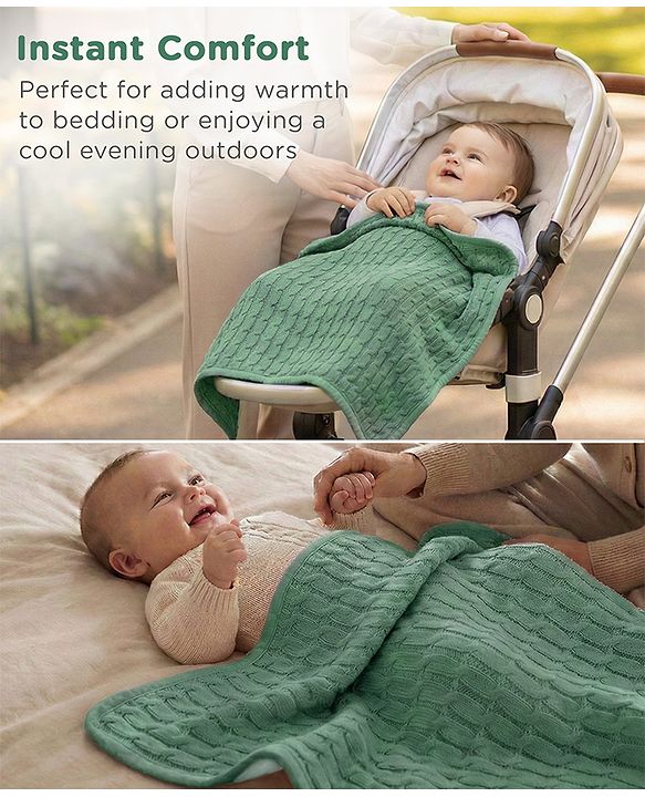 Babyhug Premium Cotton Knitted & Fur All Seasons Blanket - Off White