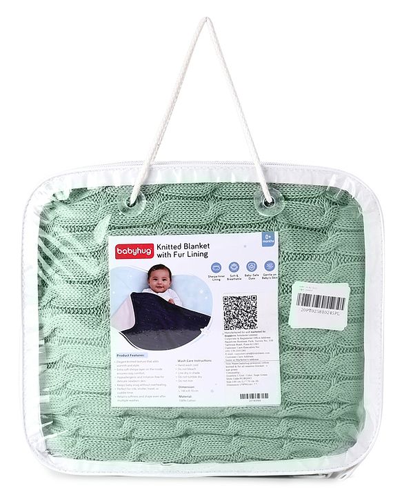 Babyhug Premium Cotton Knitted & Fur All Seasons Blanket - Off White