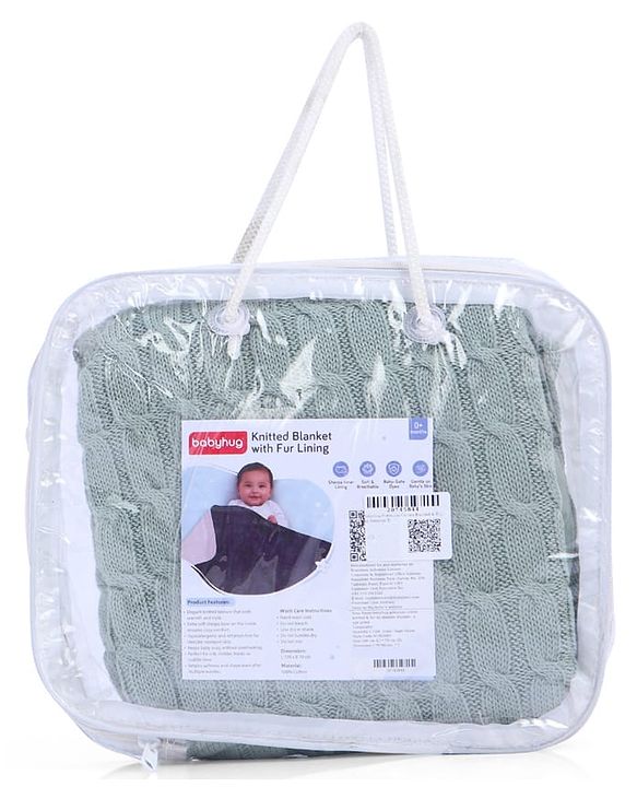 Babyhug Premium Cotton Knitted & Fur All Seasons Blanket - Off White
