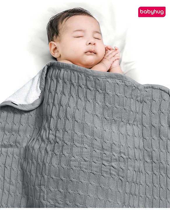 Babyhug Premium Cotton Knitted & Fur All Seasons Blanket - Off White