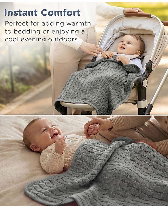 Babyhug Premium Cotton Knitted & Fur All Seasons Blanket - Off White