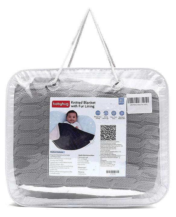Babyhug Premium Cotton Knitted & Fur All Seasons Blanket - Off White