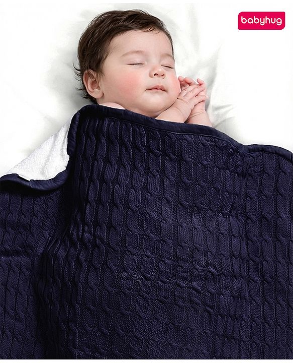 Babyhug Premium Cotton Knitted & Fur All Seasons Blanket - Off White