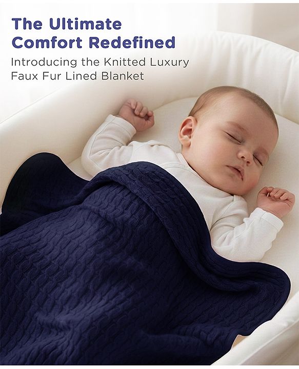 Babyhug Premium Cotton Knitted & Fur All Seasons Blanket - Off White