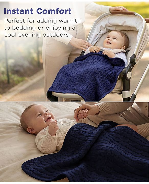 Babyhug Premium Cotton Knitted & Fur All Seasons Blanket - Off White
