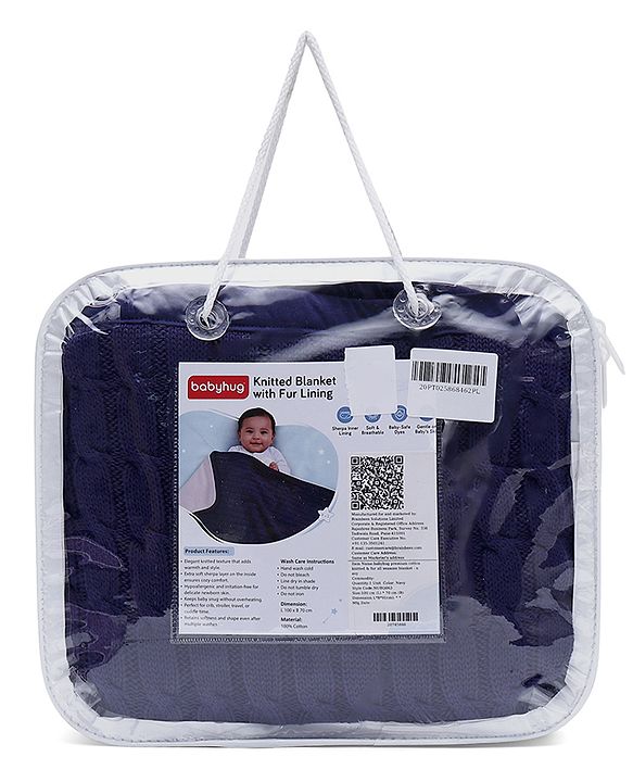 Babyhug Premium Cotton Knitted & Fur All Seasons Blanket - Off White