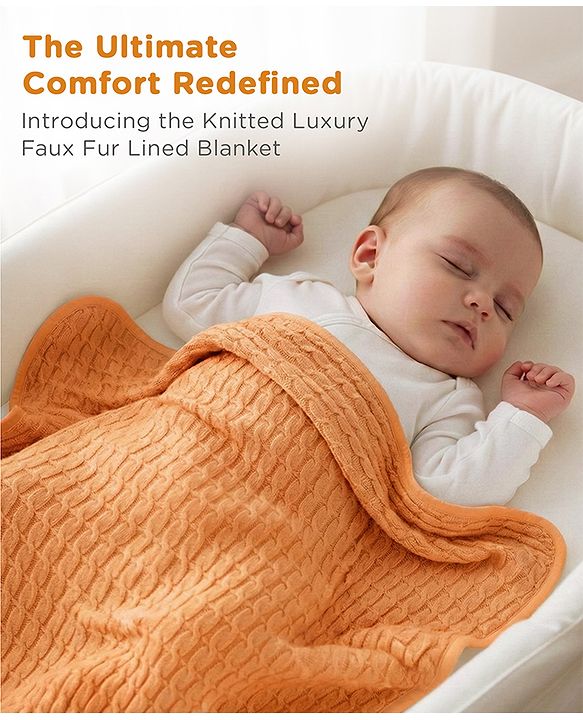 Babyhug Premium Cotton Knitted & Fur All Seasons Blanket - Off White