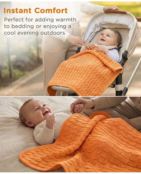 Babyhug Premium Cotton Knitted & Fur All Seasons Blanket - Off White