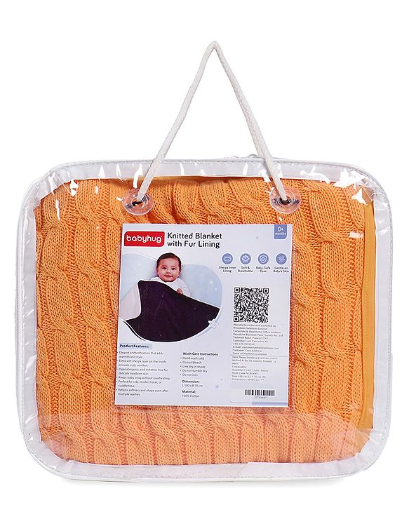 Babyhug Premium Cotton Knitted & Fur All Seasons Blanket - Off White