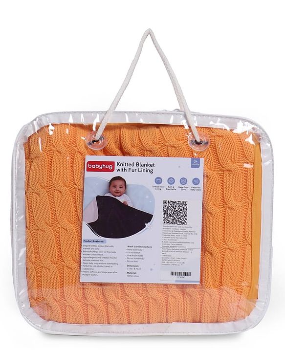 Babyhug Premium Cotton Knitted & Fur All Seasons Blanket - Off White