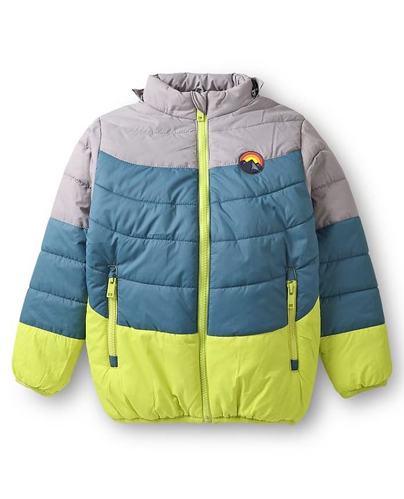 Babyhug Woven Full Sleeves Hooded Padded Jacket With Detachable Hood & Mountain Patch - Multicolor