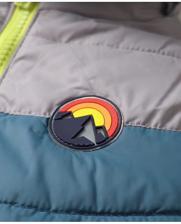 Babyhug Woven Full Sleeves Hooded Padded Jacket With Detachable Hood & Mountain Patch - Multicolor