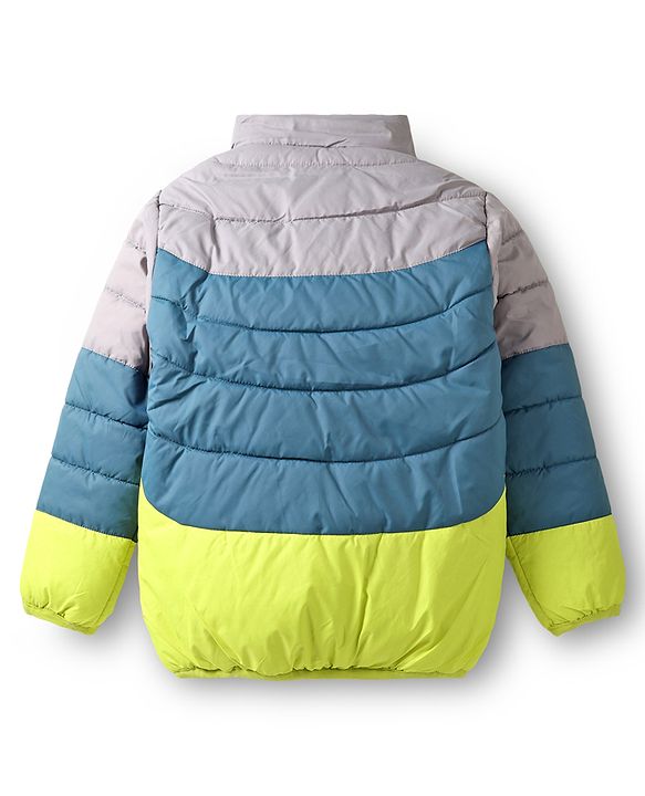 Babyhug Woven Full Sleeves Hooded Padded Jacket With Detachable Hood & Mountain Patch - Multicolor