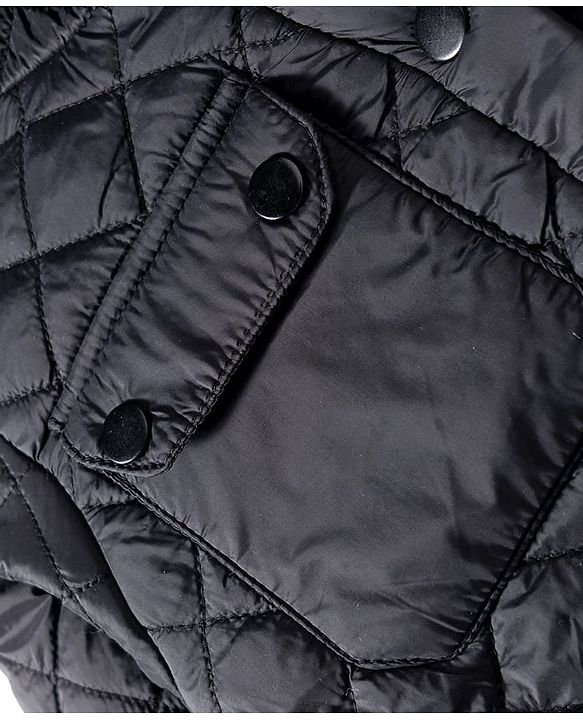 Babyhug Woven Full Sleeves Solid Hooded Quilted Jacket - Black