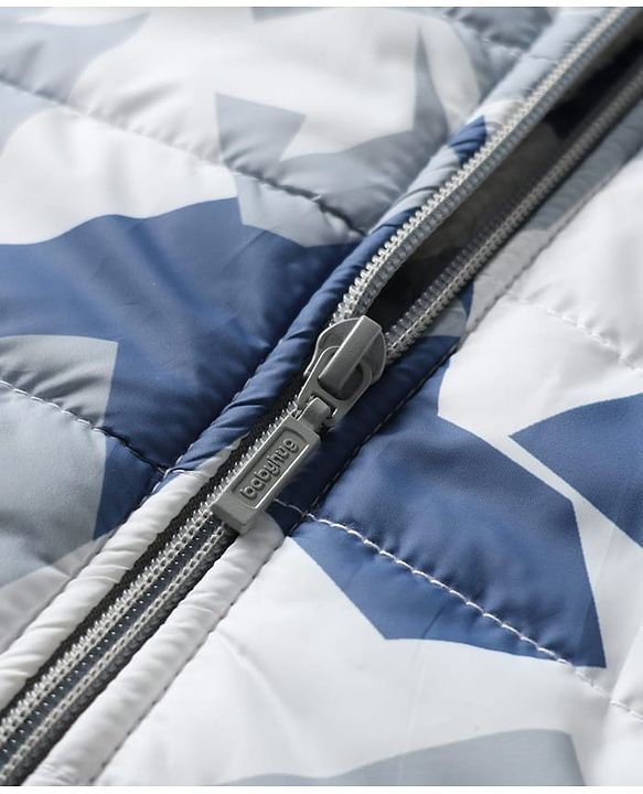 Babyhug Woven Full Sleeves Hooded Padded Jacket  With Abstract Print - Blue & White