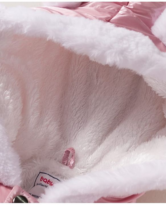 Babyhug Woven Full Sleeves Solid Color Hooded Padded Winter Jacket with Ear Applique - Pink