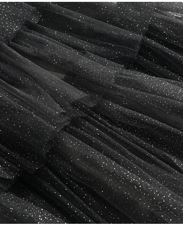 Pine Kids Woven Half Sleeves Shimmered Party Dress With Sequinned Bow Applique - Black